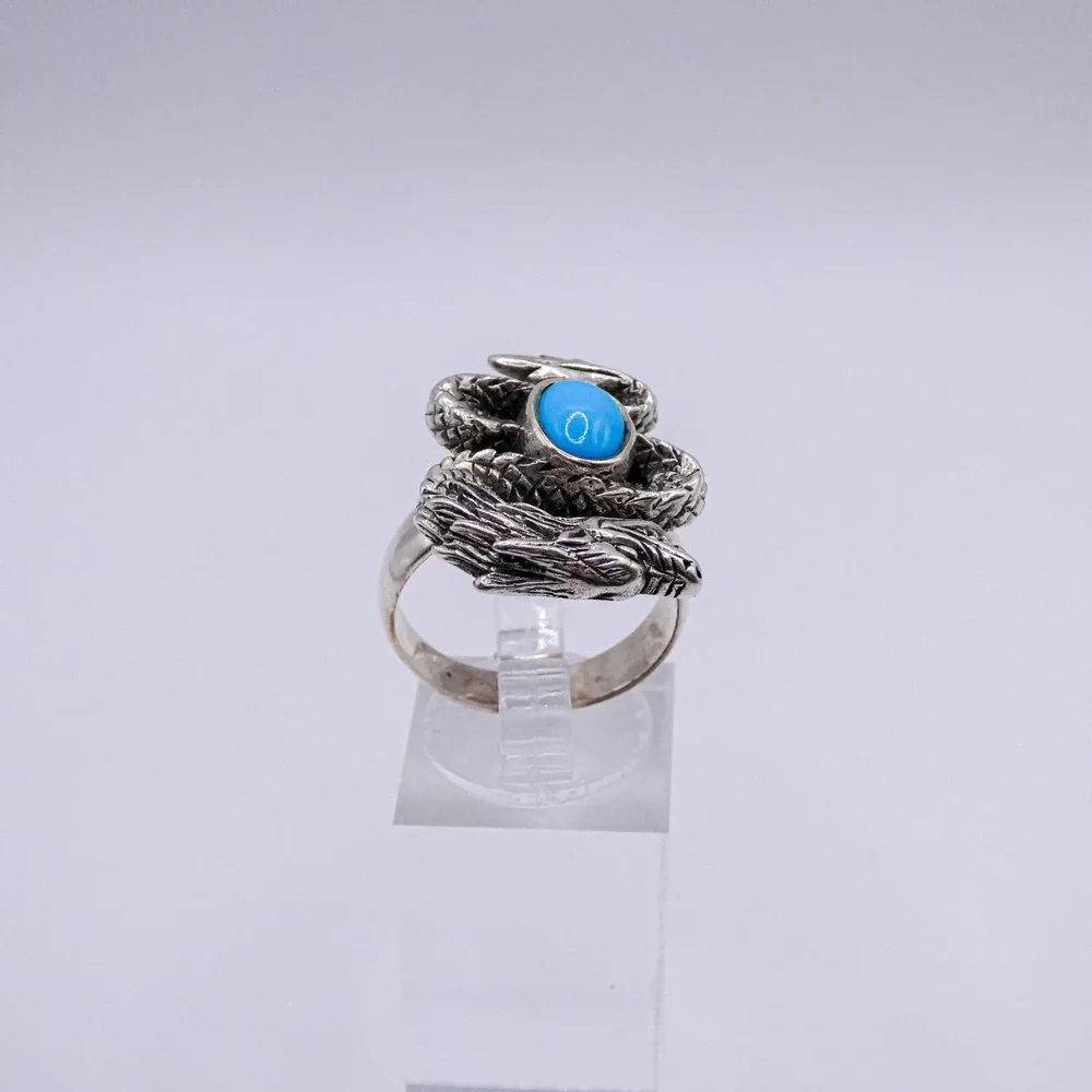 Chuck Clemency Sterling Silver 925 Dragon Ring Figural Turquoise Gemstone Sz 8